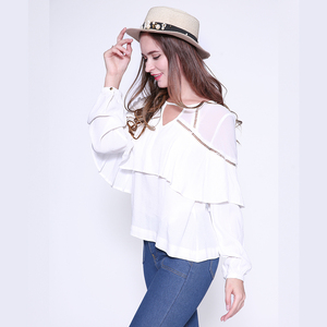 2020 Nouvelle Mode Femmes En Mousseline De Soie Blanche Blouses À Manches Longues Mode Féminine Tops - Product Image 2