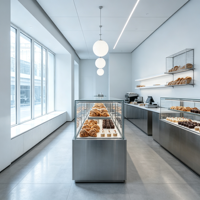 Hochwertige Multifunktionale Freistehende Bäckerei-Brotvitrine Luxuriöse Edelstahl-Vitrine mit LED-Beleuchtung Umweltfreundlich