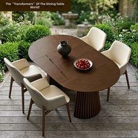 Ensemble de salle à manger rond en noyer avec base en bois massif, mobilier de salle à manger moderne de luxe pour 10 personnes pour la maison