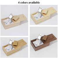 32GB USB Memorias Promotional Gifts Crystal Blue LED Light Transparent Glass Clear Wood Pendrive Thumb USB Flash Drives