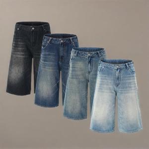 กางเกงยีนส์ขาสั้นทรงหลวมสำหรับผู้ชายกางเกงขาสั้นผ้าฝ้ายแนวสปอร์ตสำหรับใส่เล่นสเกต - Product Image 1