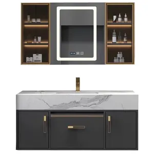 Baru warna-warni marmer basin dengan led cermin vanity air keran keramik kamar mandi wastafel kabinet
