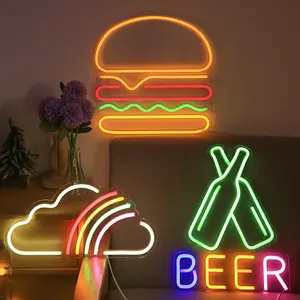 LED akrilik, tanda Neon bertenaga USB Letrero Neon Hamburguesa lampu Neon bir Dinding tanda restoran dekorasi lampu iklan