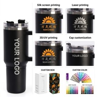 Gobelet isotherme 2-en-1 personnalisé avec logo, 40 oz, en acier inoxydable 304, détachable, avec poignée, paille et couvercle, idéal pour les voyages en extérieur