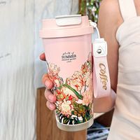Seaygift 500ml Convallaria Fleur En Acier Inoxydable Vide Thermos Tasse À Café Filles Voiture Voyage Double Paroi Gobelet Tasses avec Corde