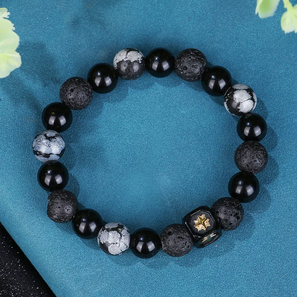 Đá tự nhiên Vòng đeo tay các loại 8mm 10mm Vòng đen Agate Obsidian đá quý tự nhiên volanic đá nham thạch đá Vòng đeo tay cho nam giới