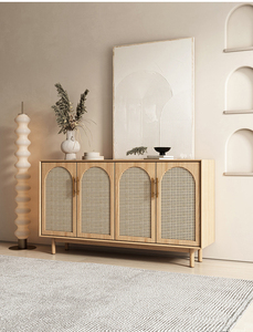 Buffet en bois massif et <span class=keywords><strong>rotin</strong></span>, meuble de rangement à quatre portes pour le salon, <span class=keywords><strong>armoire</strong></span> moderne et créative pour le porche - Product Image 2