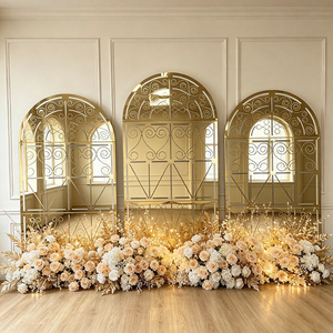 DKB Accesorios Desmontables Modernos para Celebraciones de Boda, Cortina de Cuentas Semicircular, Decoración de Escenario de Acero Inoxidable Dorado - Product Image 1