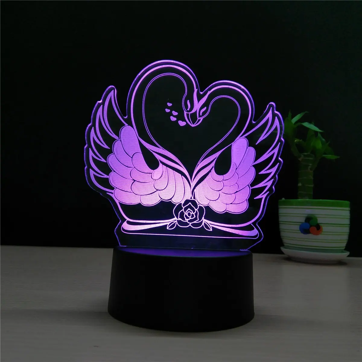 Neue romantische Rose Double Swan 3D USB LED Lampe 3 Farben ändern Stimmung Nachtlicht