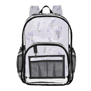 Clear PVC Floral Backpack Transparent School Bag with Mesh Pockets Custom Logo Bookbag for Girls Travel - Product Image 1
