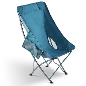 Chaise pliante d'extérieur inclinable grande taille, pliable, pour jardin, camping, pêche, pique-nique, avec poche en maille bleue - Product Image 1