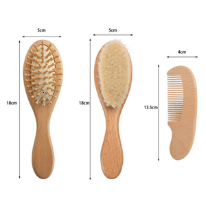 Cepillo de pelo con gorro de cuna para niños pequeños con cerdas suaves de pelo de cabra, juego de cepillo y peine de madera de haya Natural para recién nacidos - Product Image 2