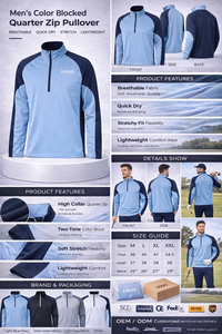 High Quality 1/4 <b>Zip</b> Pullover Sweatshirts Blue Quick Dry Custom Mens knitted Performance Premium Golf Clothes Casual Wear - Product Image 2