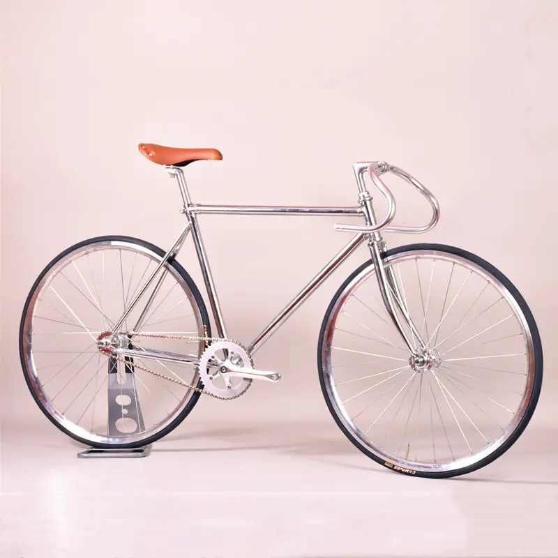 700C Fixed Gear bike Retro Steel Silver Electroplating frame Single Speed Bike 52cm bicycle Aluminum alloy wheel with V brakes