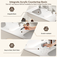 Mueble de Baño de Estilo Minimalista Clásico para Hotel o Villa, Gabinete de Madera Sólida Montado en la Pared, Lavabo de Piedra, Espejo Inteligente con Almacenamiento