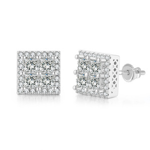 Geometric Square Zircon Stud Earrings Bezel Setting For Party Men Women Fashion Jewelry - Product Image 4