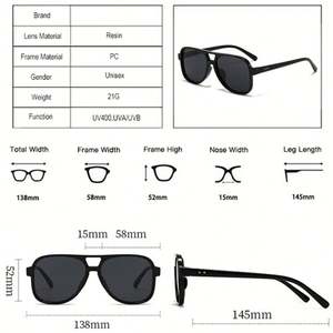 Lunettes de soleil vintage personnalisées avec logo, pour hommes et femmes, avec rivets, grande monture, verres transparents UV400, double pont, style aviateur - Product Image 5