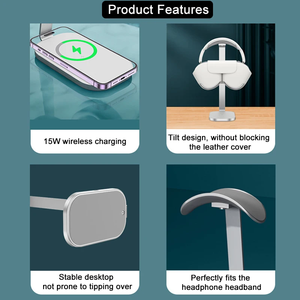 <span class=keywords><strong>Support</strong></span> de bureau universel pour <span class=keywords><strong>casque</strong></span> en alliage d'aluminium Chargement sans fil pour Airpods Max pour Beats pour Bose pour <span class=keywords><strong>Sony</strong></span> Écouteurs Mobile Ph - Product Image 4