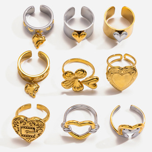 Heart-Shaped Stainless Steel <b>Open</b> <b>Ring</b> For Women Gift Jewelry Fashion <b>Rings</b> Gold Silver Tone - Product Image 1