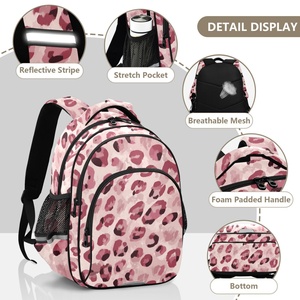 Sac à dos de voyage multifonctionnel à grande capacité avec imprimé léopard rose, fermeture éclair, pour les voyages en plein air - Product Image 5