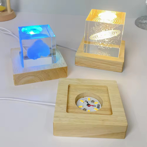 <strong>Table</strong> Led Lamp Square Wooden Base <strong>Table</strong> Led Lighting Bracket Lighting 3D Crystal Lamp Bracket Remote Control Color <strong>Change</strong> Touch - Product Image 6