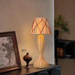<span class=keywords><strong>Lampe</strong></span> de bureau en <span class=keywords><strong>rotin</strong></span> faite <span class=keywords><strong>à</strong></span> la main, <span class=keywords><strong>lampe</strong></span> de chevet vintage en <span class=keywords><strong>osier</strong></span> et bois avec ampoule E27 pour la décoration de la maison, du bureau ou du salon - Product Image 2