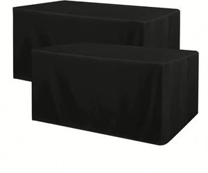 Waterproof Solid Black Polyester Fitted <b>Table</b> Cover 4FT Rectangle 48x24x30 Inch Indoor <b>Outdoor</b> Tablecloth - Product Image 1
