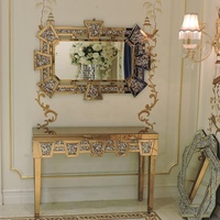 Table console miroir marron or rose effet diamant écrasé, ensemble de miroirs muraux décoratifs, meubles miroir, table d'entrée, décoration murale, Espejo