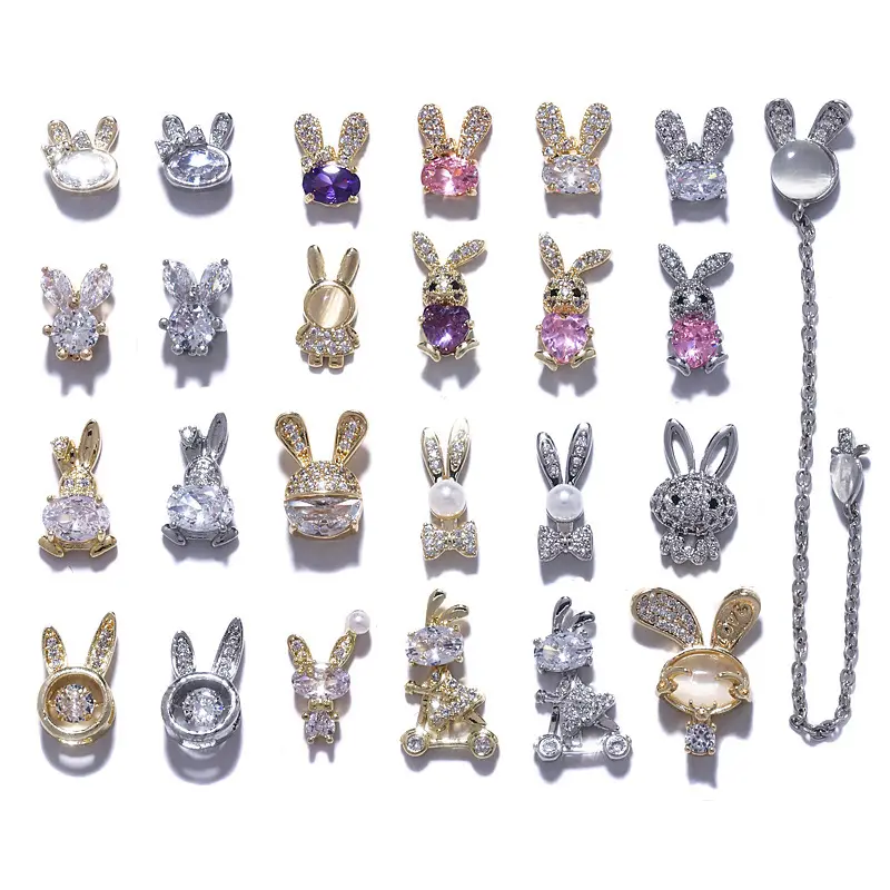 Wholesale High Quality Kawaii Sweet Cartoon Rabbit Nail Jewelry Rhinestone Crystal Manicure