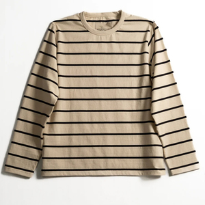 T-<span class=keywords><strong>shirt</strong></span> à manches longues rayé pour homme en coton 100% de haute qualité, logo personnalisé, col rond épais, style vintage décontracté - Product Image 1
