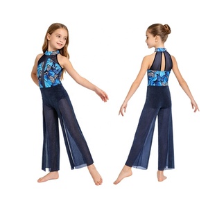 Traje de gimnasia para niñas, mono halter con espalda de lágrima, pantalones anchos de malla, estampado de mariposa y mármol, ropa de escenario personalizada - Product Image 2