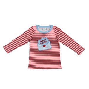 Sudadera con Capucha para Bebé Niño, Modelo BT0751 RTS, Diseño de Rayas Rojas, Bordado de San Valentín, Casual, Transpirable, Manga Larga, Primavera/Verano, con Botones - Product Image 1
