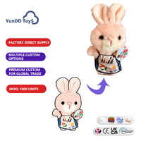 Porte-clés personnalisé en peluche lapin rose, adorable porte-clés lapin en peluche avec illustration imprimée sur mesure pour ornement de sac