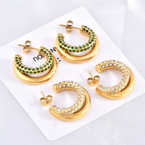 Boucles d'oreilles créoles de créateur CC en acier inoxydable 316L plaqué or PVD 14k 18k avec zircon, style vintage, vente en gros, personnalisées, pour femmes - Product Image 1