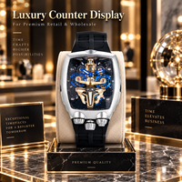 Montre mécanique automatique squelette Tonneau pour homme, cadran creux 3D motif robot, aiguilles lumineuses, bracelet en silicone, vente en gros