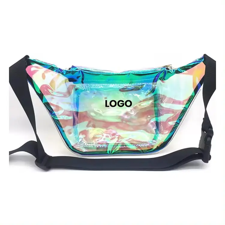 2024 new High Quality Custom Logo Clear Dazzling Laser Pockets Waist Bag Reflective PVC Women Fashion Design Fanny Pack Bag