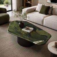 Table basse de luxe en pierre vert mousse, forme irrégulière, table à thé en marbre naturel, table d'appoint pour canapé, pour la décoration de villa et d'appartement