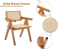 Chaises de salle à manger Lot de 2 chaises modernes avec dossier en rotin Chaises de cuisine avec cadre en bois massif pour le salon