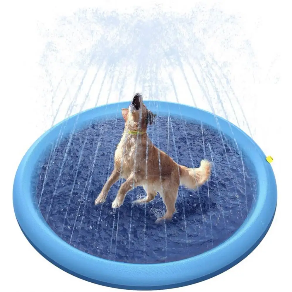 Tapis de pulvérisation d'eau gonflable pour animaux de compagnie, 68 pouces, piscine pour chiens avec arroseurs, tapis de jeu d'été, arroseur d'eau
