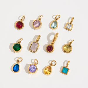 Collar con colgante de 12 piedras de nacimiento de acero inoxidable, cadena suelta básica DIY, con protección de color oro de 18K al vacío, dijes de moda - Product Image 4