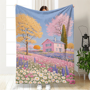 Couverture en flanelle à motif de paysage urbain de dessin animé, couverture de sieste réversible douce pour la peau, pour la maison et le bureau, impression personnalisée OEM ODM - Product Image 3