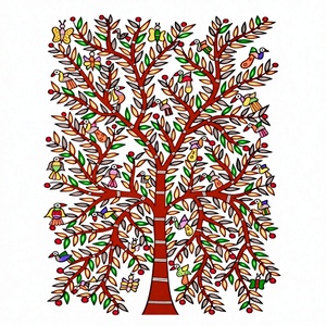 Pintura Madhubani de Bihar en Metal 3D, Arte Popular Hecho a Mano, Decoración de Pared de Jharkand - Product Image 1