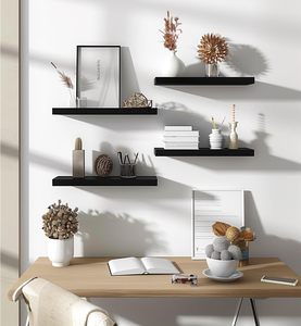 Étagères murales flottantes en bois, étagères murales en bois pour chambre à coucher, lot <span class=keywords><strong>de</strong></span> 6 noires <span class=keywords><strong>de</strong></span> 17 pouces - Product Image 3