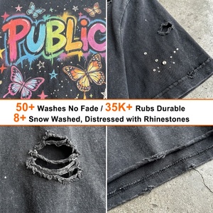 Camiseta Oversize para Hombre con Estampado Digital de Diamantes de Imitación, Estilo Urbano, Lavado Ácido y Desgastado, de Fábrica de Ropa de Marca Personalizada - Product Image 2