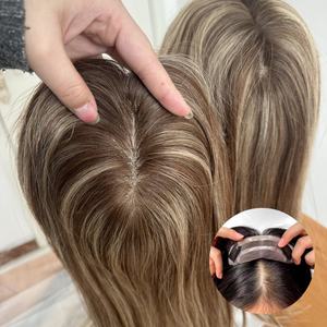 Nuevo Stock Mono Monofilamento Base Virgen Cabello humano Toppers para adelgazar el cabello Mujeres Clips en cabello humano <span class=keywords><strong>3x4</strong></span> 3x6 5x6 Diseño de base - Product Image 5