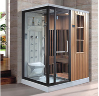 Cabine de sauna vapeur A4102, cadre en aluminium noir, panneaux en verre et bois, chauffage électrique pour spa à domicile