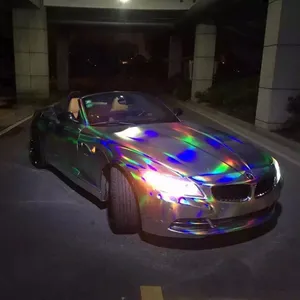 Hologram Laser Chroom Zilver Uitstekende Kwaliteit Folie Air Bubble Gratis Vinyl Auto Wrap Film Voor Hele Auto Folie Wrap