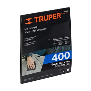 PAQUETE DE 25 Hojas de Papel de Lija Húmedo de Carburo de Silicio, Grano 400, TRUPER - Product Image 1