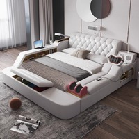 Modernes Minimalistisches Doppelbett für das Hauptschlafzimmer, Multifunktionales Leder-Tatami-Bett mit Smartem Elektrisch Verstellbarem Polsterbett
