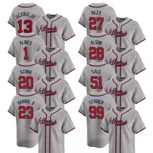 Maillots de baseball pour hommes 2025, modèle Atlanta Road, personnalisables, brodés avec logos, gris, respirants, grandes tailles - Product Image 1